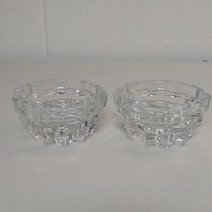 MID-CENTURY MODERN, STARBURST, HEAVY GLASS LOW PROFILE, SET OF 2 CANDLE …
